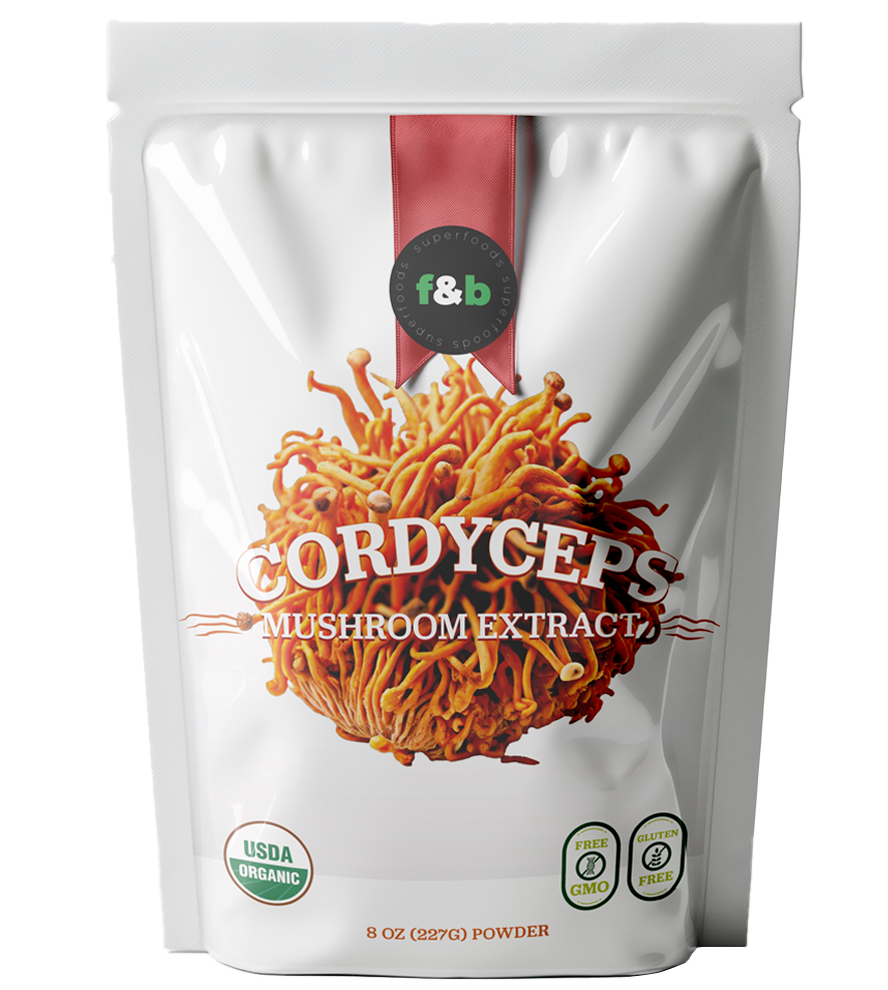 f&b superfoods Organic Cordyceps Mushroom Extract Powder, 8 Ounces | Fruit Body & Mycelium Extract | Active Polysaccharides & Cordycepic Acid | Supports Energy & Immune Health