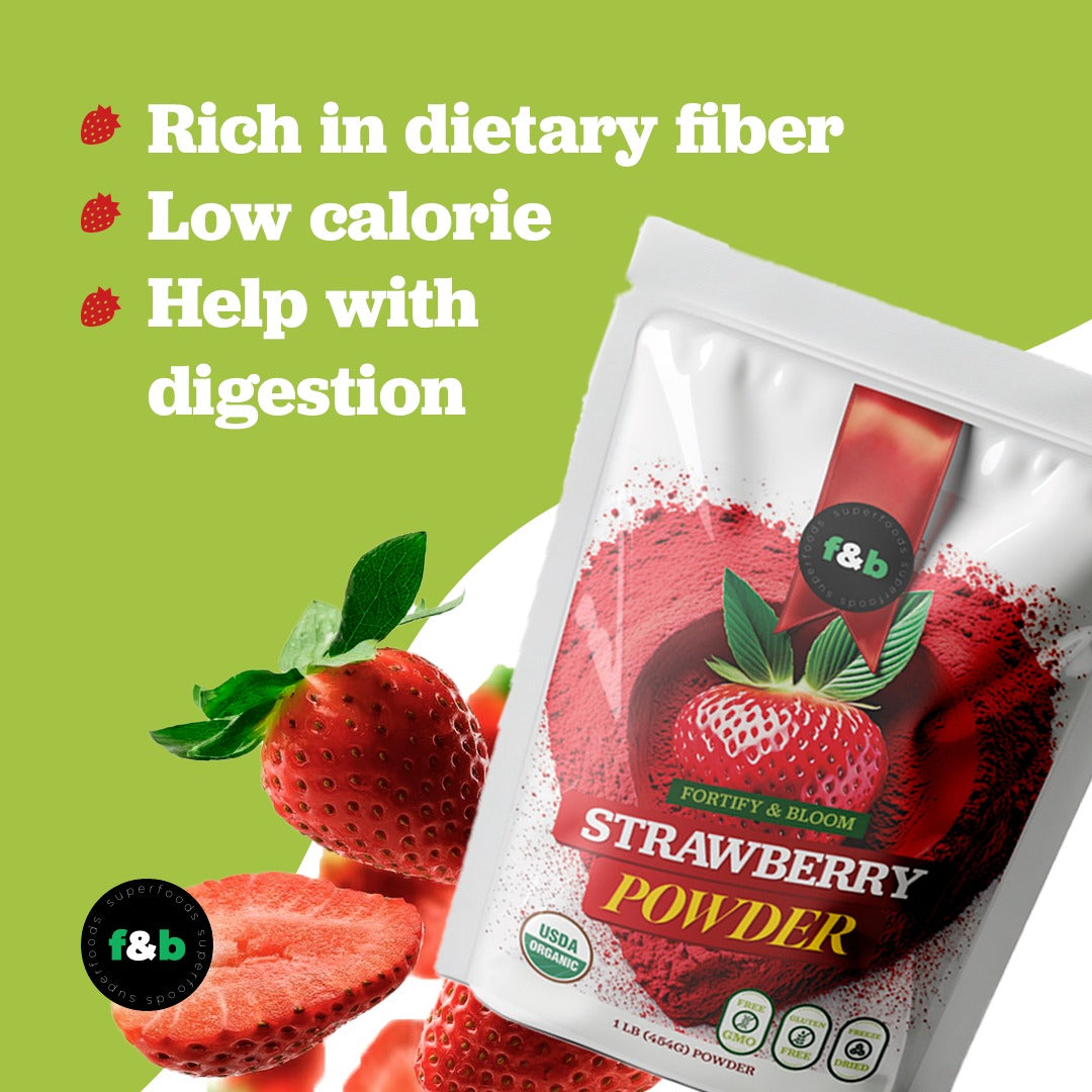 Organic Freeze Dried Strawberry Powder, 8oz (227g) | 100% Natural Fruit Powder | No Sugar| Great Flavor for Drinks, Smoothie | Non-GMO | Gluten free |