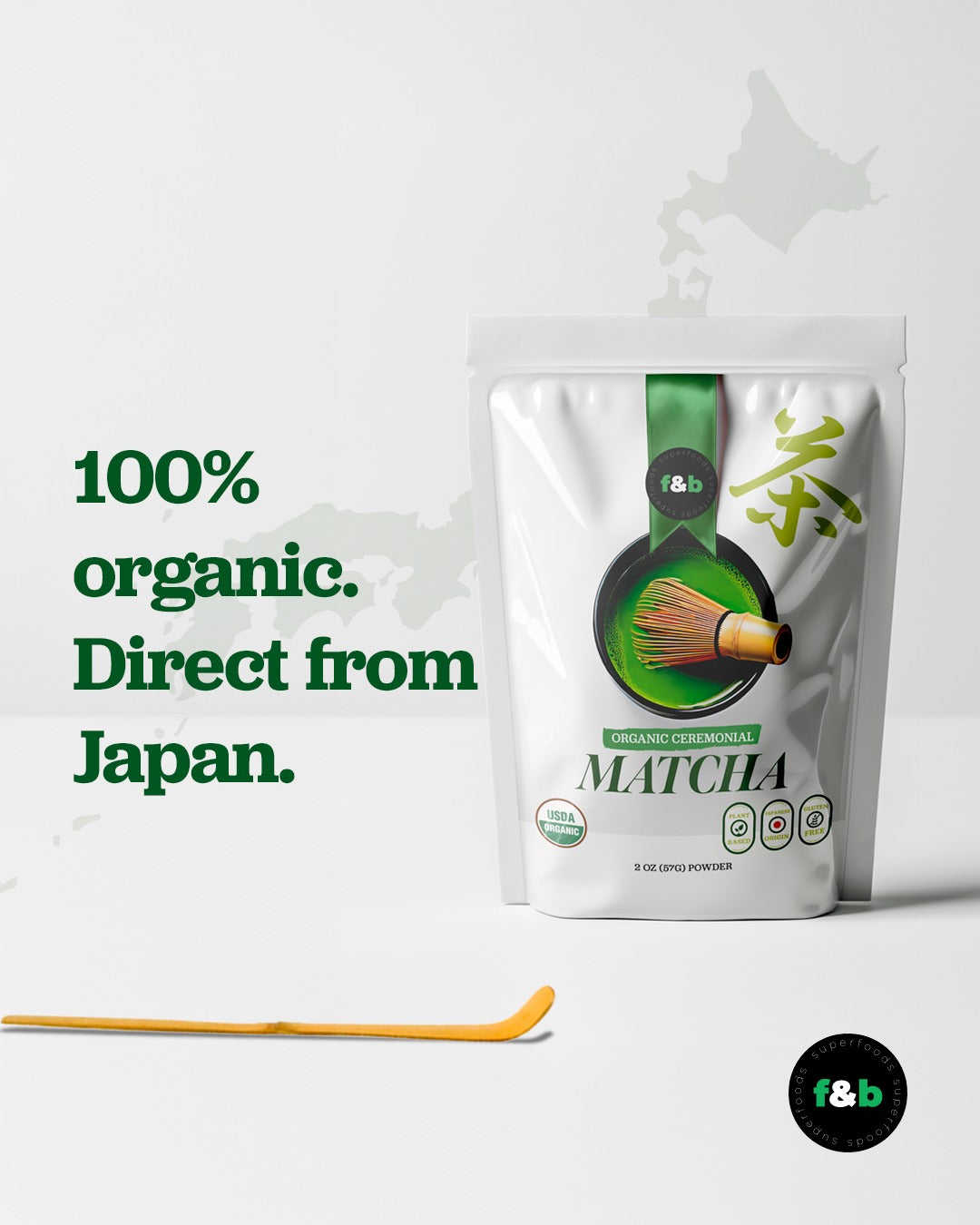 f&b superfoods Matcha Powder (57g) - Organic Ceremonial Grade Authentic Japanese Matcha Green Tea Powder - | Harvested in Japan | for Tea Latte - Zero Sugar, Vegan & 0 Calories