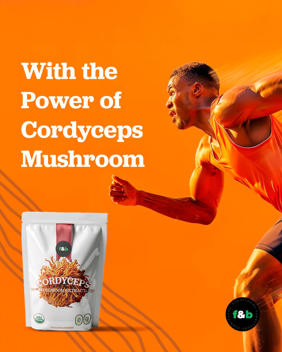 f&b superfoods Organic Cordyceps Mushroom Extract Powder, 8 Ounces | Fruit Body & Mycelium Extract | Active Polysaccharides & Cordycepic Acid | Supports Energy & Immune Health