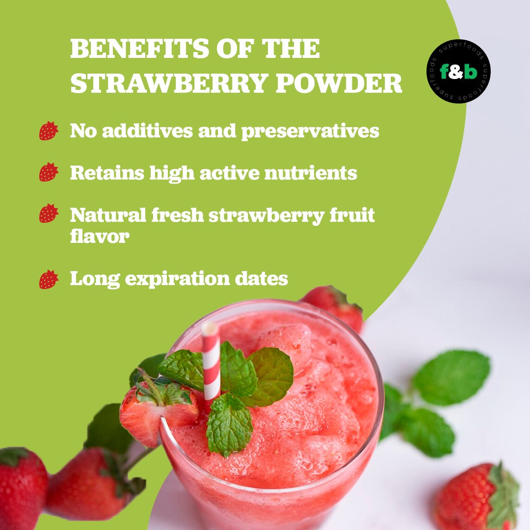 Organic Freeze Dried Strawberry Powder,  8oz (227g) | 100% Natural Fruit Powder | No Sugar| Great Flavor for Drinks, Smoothie | Non-GMO | Gluten free |